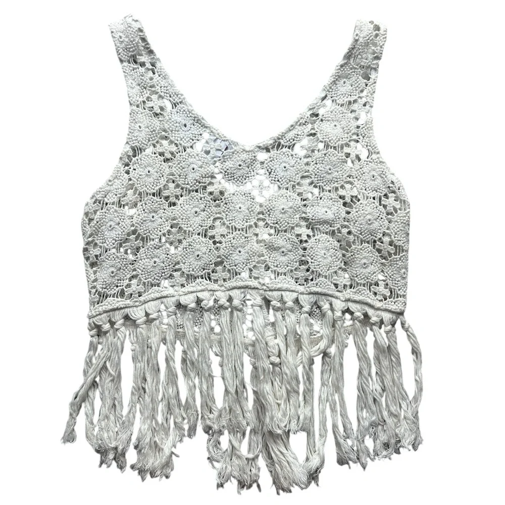 SHYANNE Crochet Fringe Cream Top - Picture 3 of 7